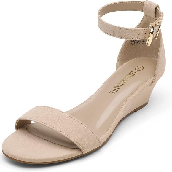 Women's Faux Suede Wedge Sandals Size 9 Ankle Strap Cushioned Footbed - Picture 3 of 5